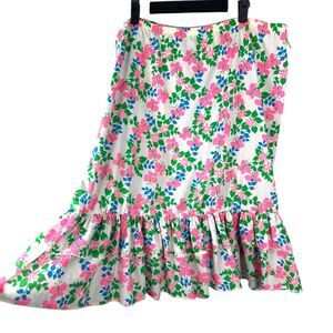Lilly Pulitzer The Lilly Vintage 1970s Floral Butterfly Tiered Midi Skirt Large
